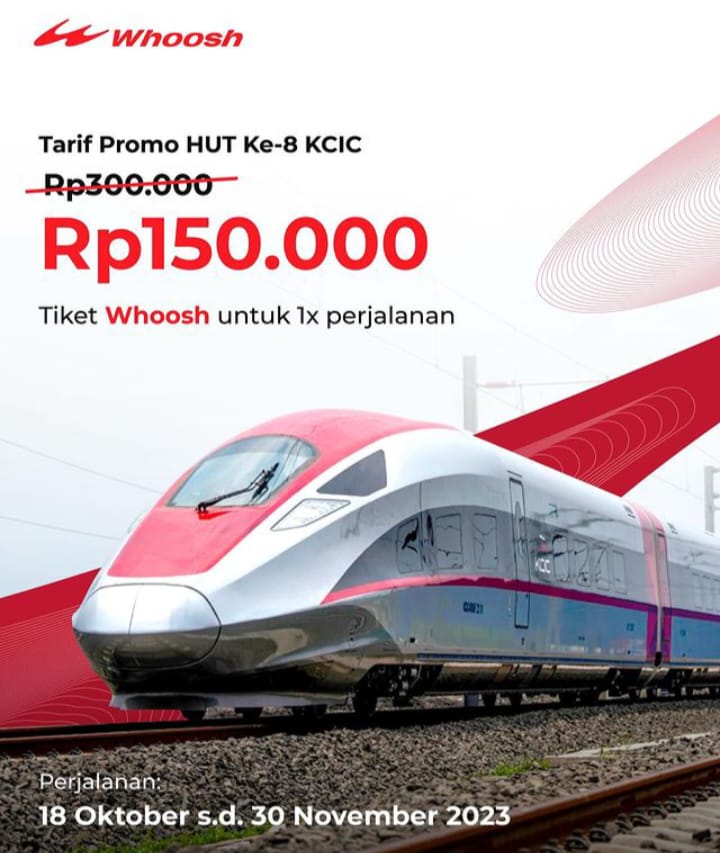 Tiket Promo Kereta Cepat Whoosh Cuma Rp150 Ribu, Berlaku Hingga 30 ...