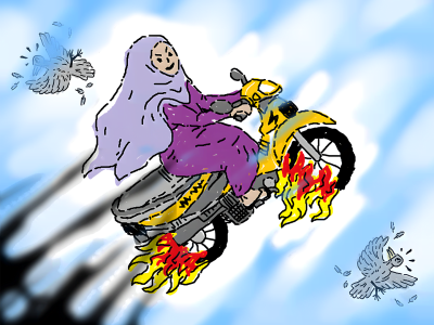gambar emak-emak naik motor